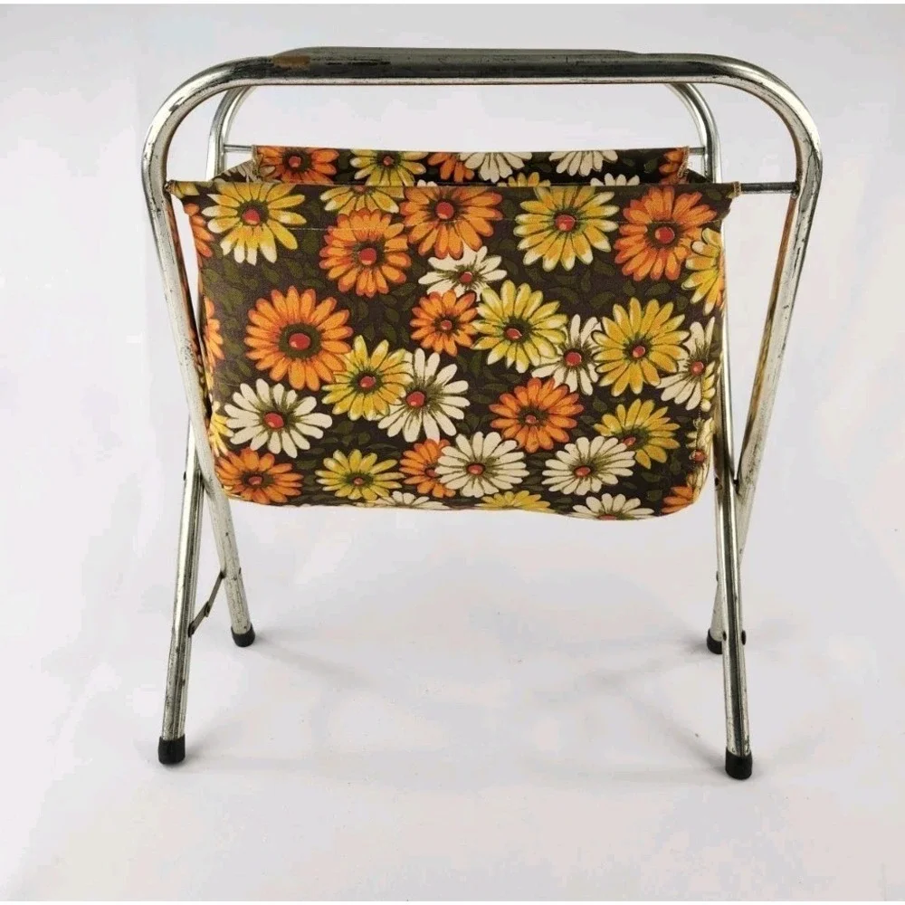 Vintage Flower Power Foldable Sewing Yarn Knit Crochet Caddy Bag‎ Tall Frame MCM